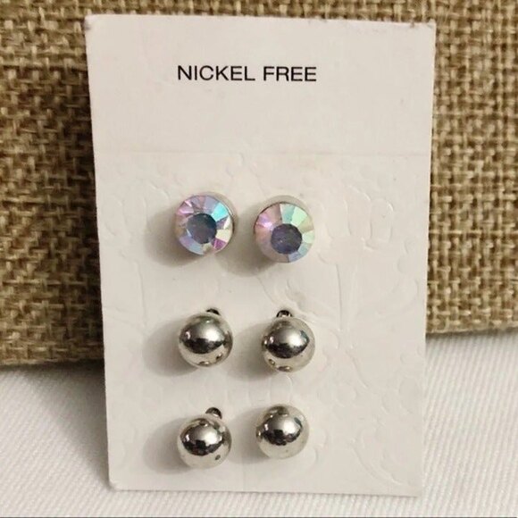 Nickel Free Silver Tone Earrings 3 Pairs NOC - Picture 1 of 5